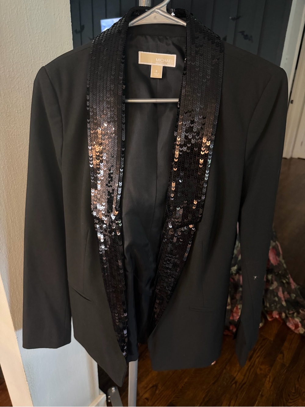 MICHAEL Michael Kors Black Sequin Shawl Collar Blazer
